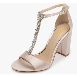 FSJ Light Pink Wedding T Strap Open Toe Rhinestones Crystal Studded Sandals